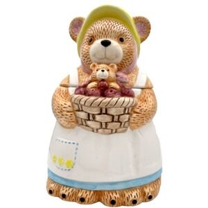 Vintage  Anthropomorphic Cookie Jar‎ Canister Mama Bear Baby Basket Pastels